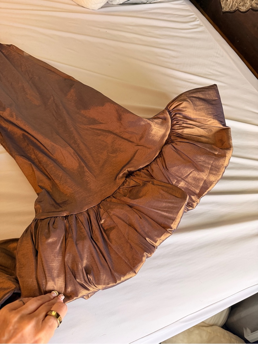 AKIRA Metallic Brown Satin Wide-Leg Pants - Picture 6 of 6
